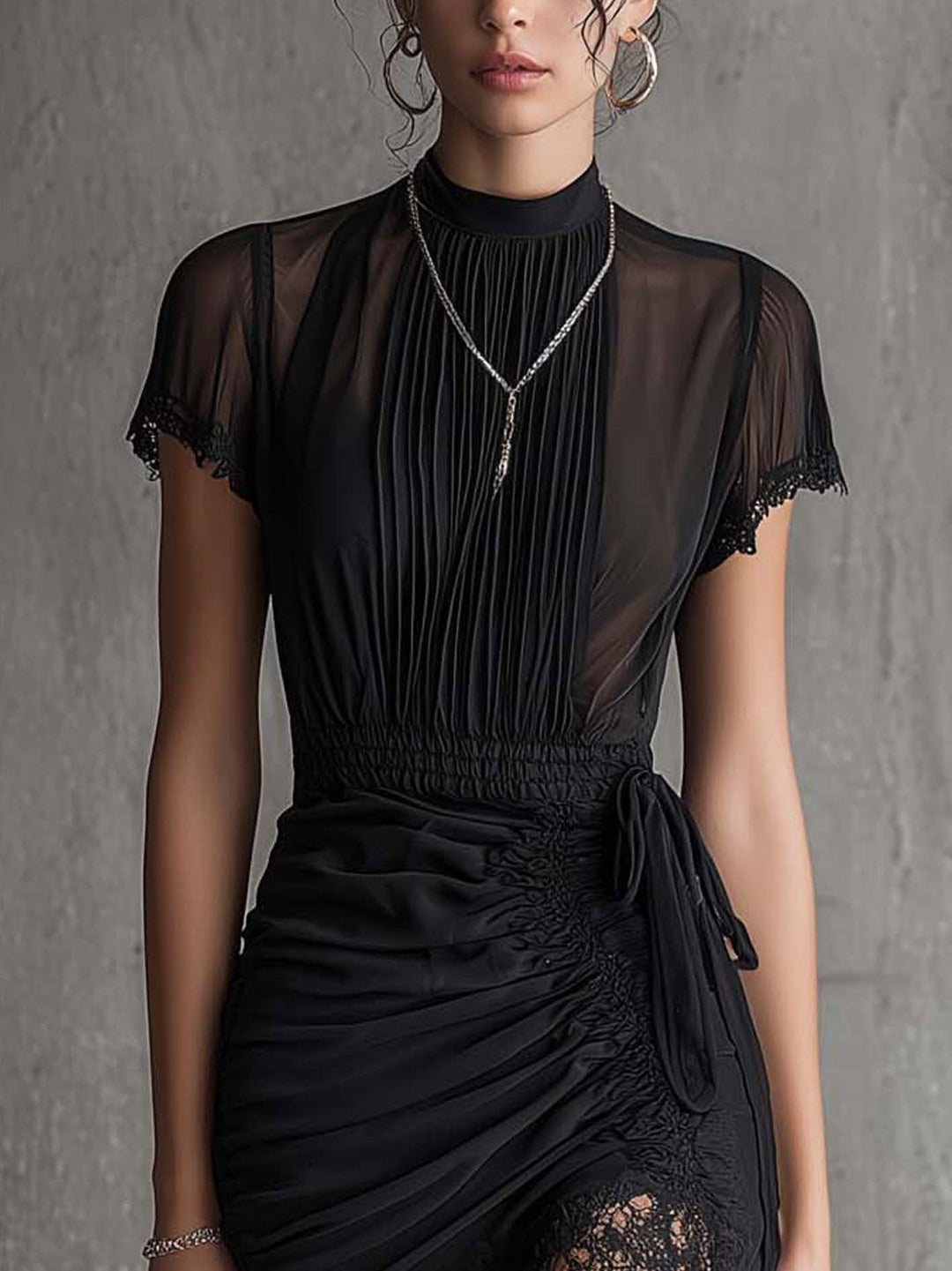 Elaine | Pleated Scalloped-Trim Mini Dress