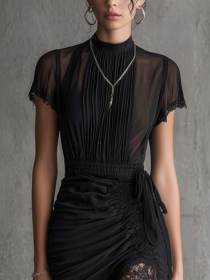 Elaine | Pleated Scalloped-Trim Mini Dress