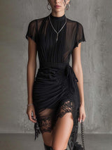 Elaine | Pleated Scalloped-Trim Mini Dress