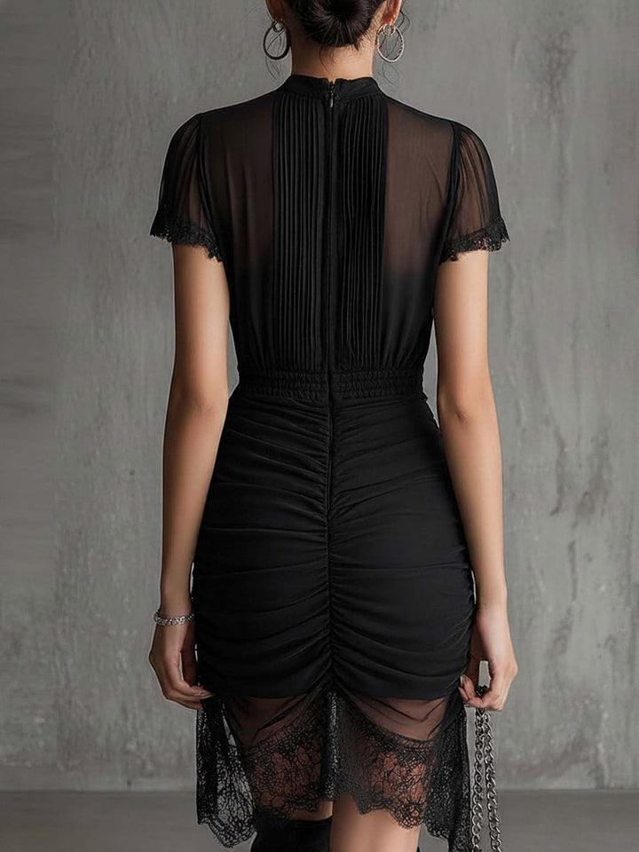 Elaine | Pleated Scalloped-Trim Mini Dress