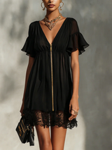 Seraphie | Zip-Front Lace-Hem Mini Dress