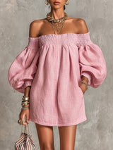 Odile | Off-Shoulder Lantern-Sleeve Mini Dress