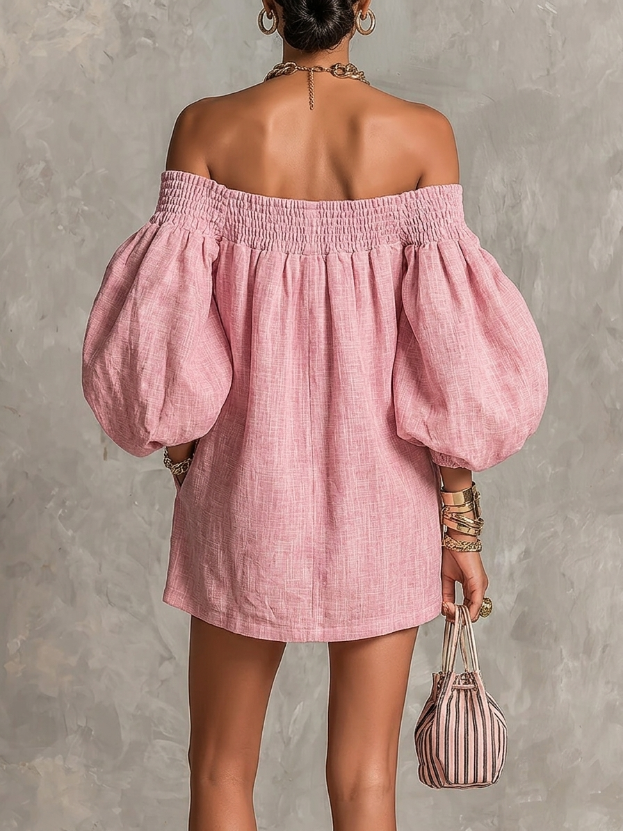 Odile | Off-Shoulder Lantern-Sleeve Mini Dress