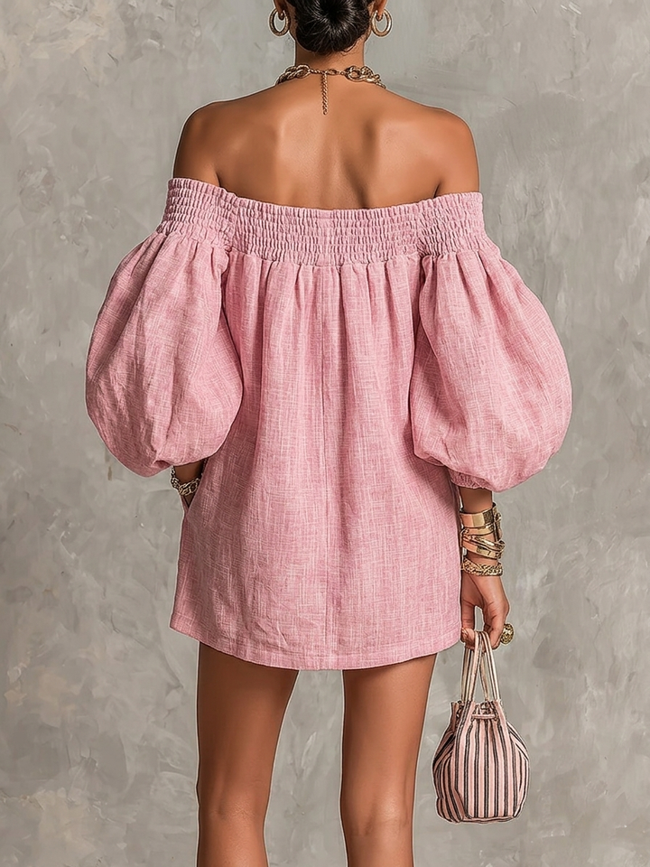 Odile | Off-Shoulder Lantern-Sleeve Mini Dress