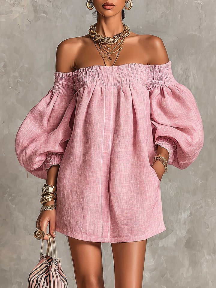 Whitney | Off-Shoulder Lantern-Sleeve Mini Dress
