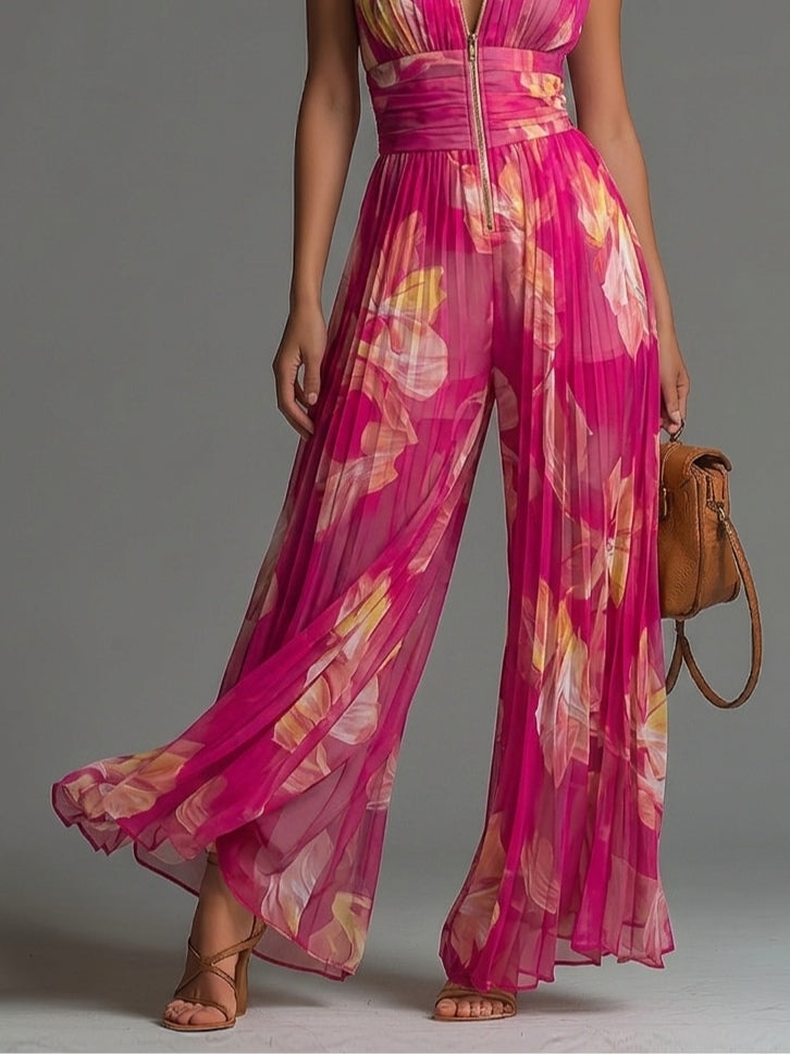 Felicity | Floral Pleated Wide-Leg Jumpsuit