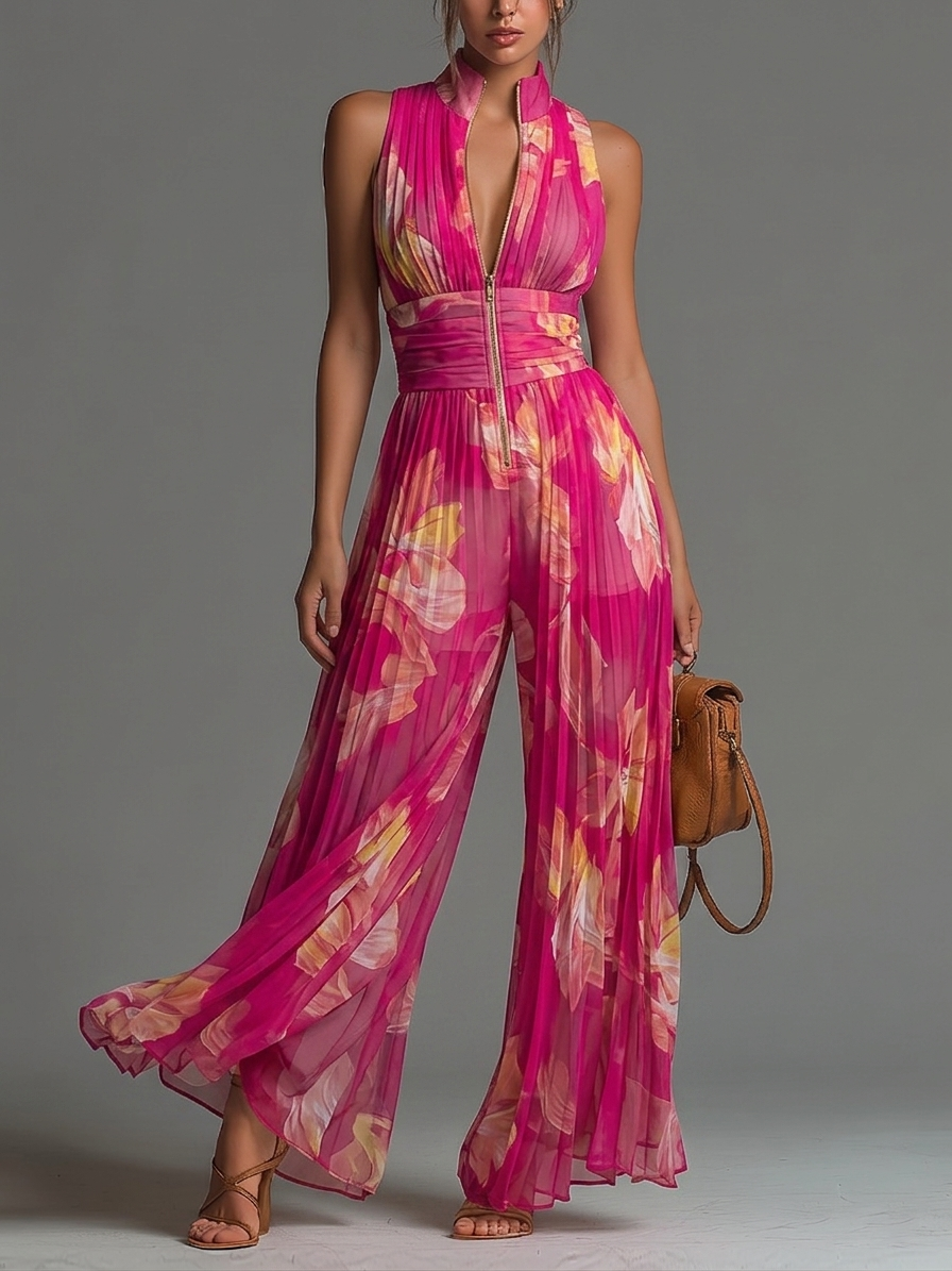 Anthea | Pleated Floral Wide-Leg Jumpsuit