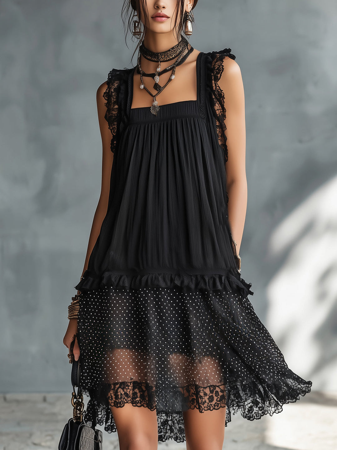 Amelia | Ruffled Lace-Trim Mini Dress