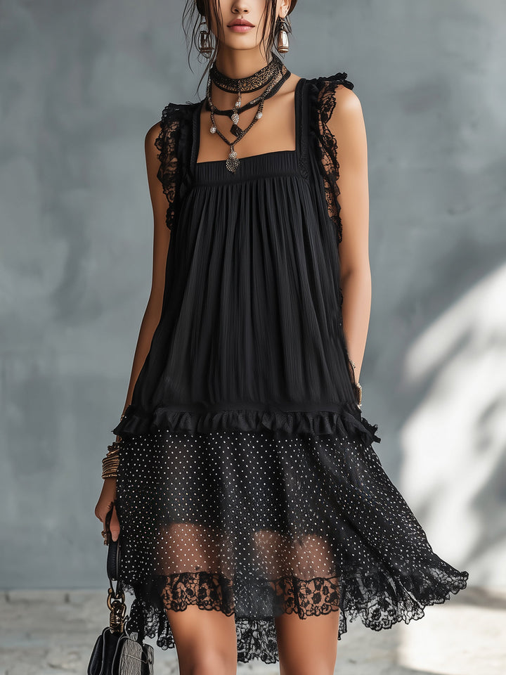 Amelia | Ruffled Lace-Trim Mini Dress