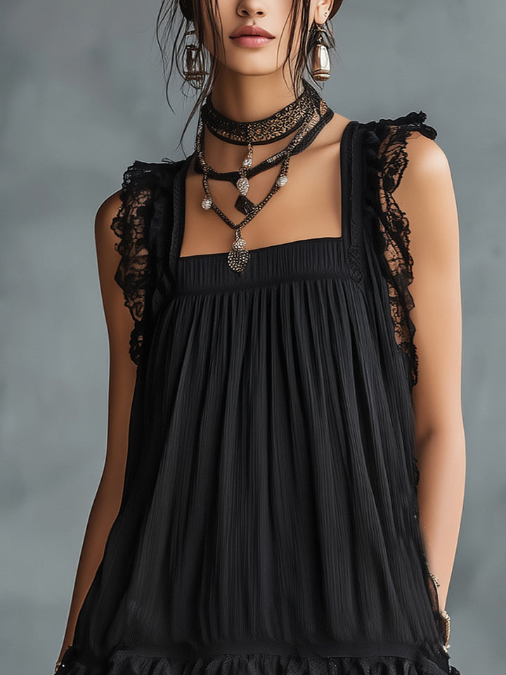 Amelia | Ruffled Lace-Trim Mini Dress