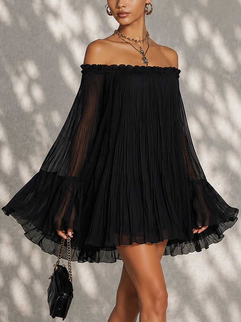 Delphina | Off-Shoulder Bell-Sleeve Mini Dress