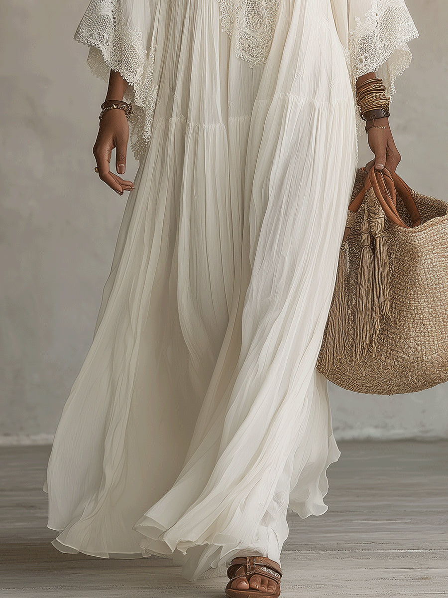 Celia | Flowing Lace-Trimmed Maxi Dress