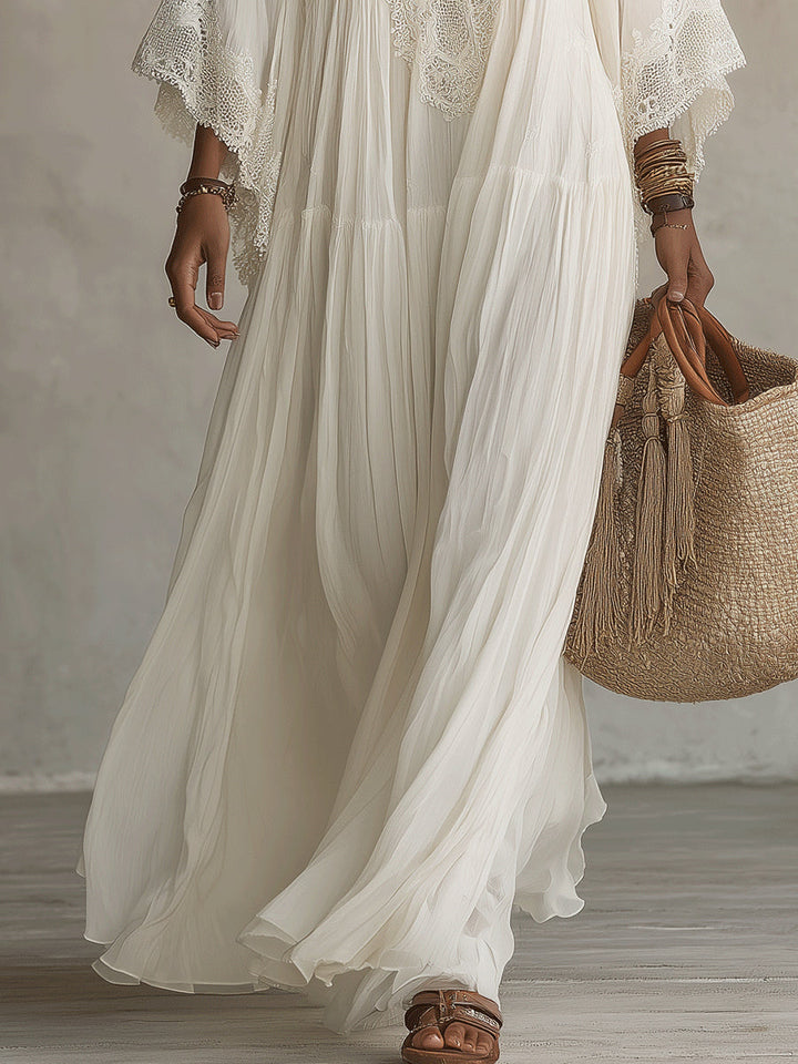 Celia | Flowing Lace-Trimmed Maxi Dress
