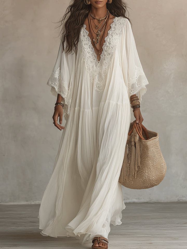 Celia | Flowing Lace-Trimmed Maxi Dress