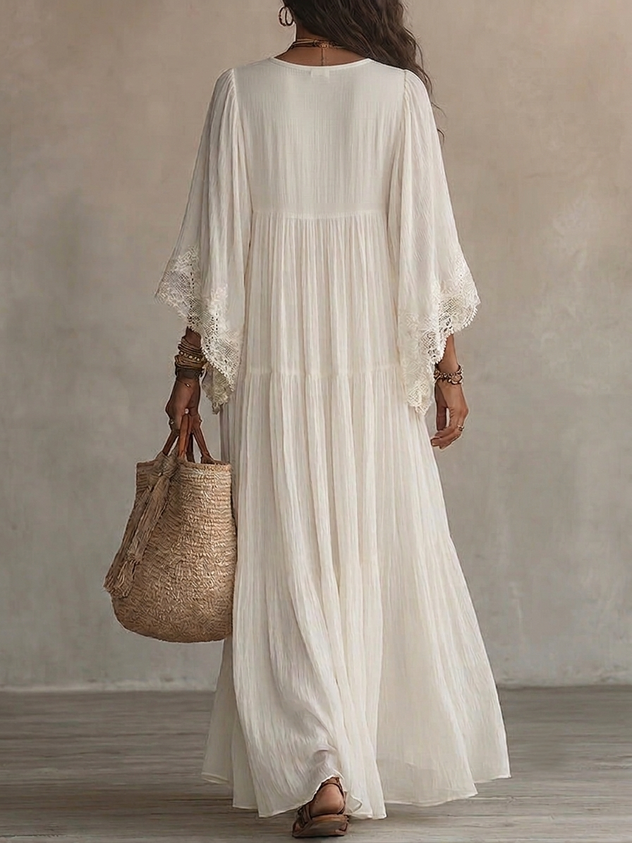 Celia | Flowing Lace-Trimmed Maxi Dress