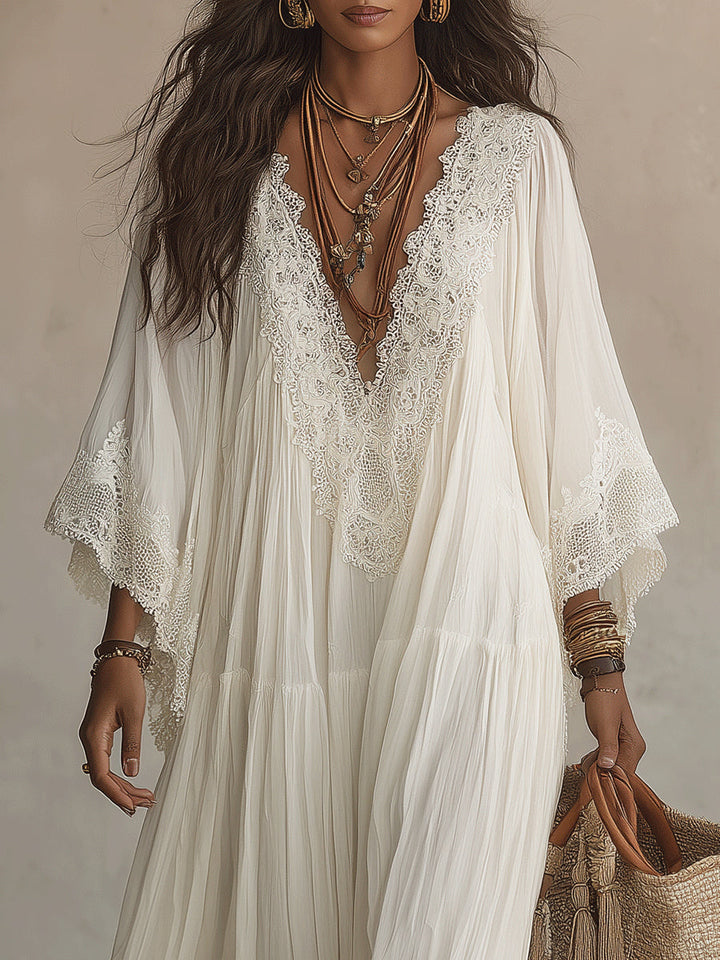 Celia | Flowing Lace-Trimmed Maxi Dress