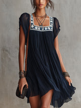 Noemie | Floral-Embroidered Pleated Mini Dress