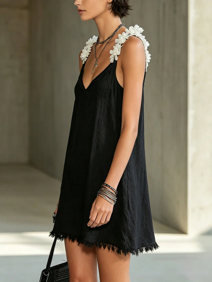 Emmanuelle | Floral-Strap V-Neck Mini Dress