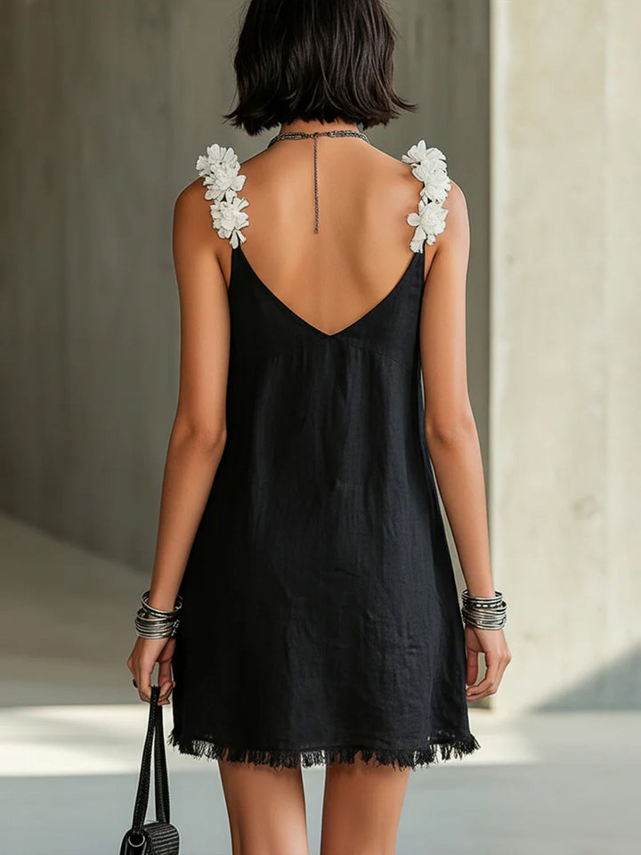 Emmanuelle | Floral-Strap V-Neck Mini Dress