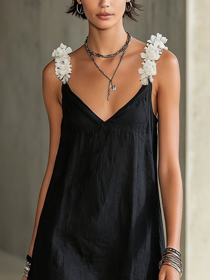 Emmanuelle | Floral-Strap V-Neck Mini Dress