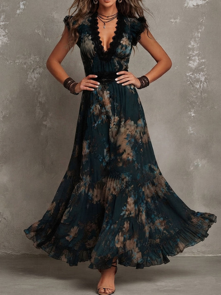 Juliette | Floral Lace-Trim Maxi Dress