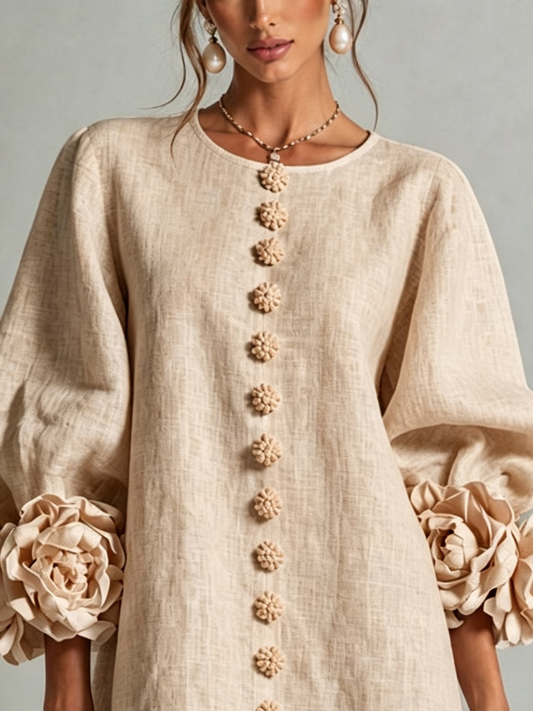 Coraline | Floral-Cuff Button Mini Dress