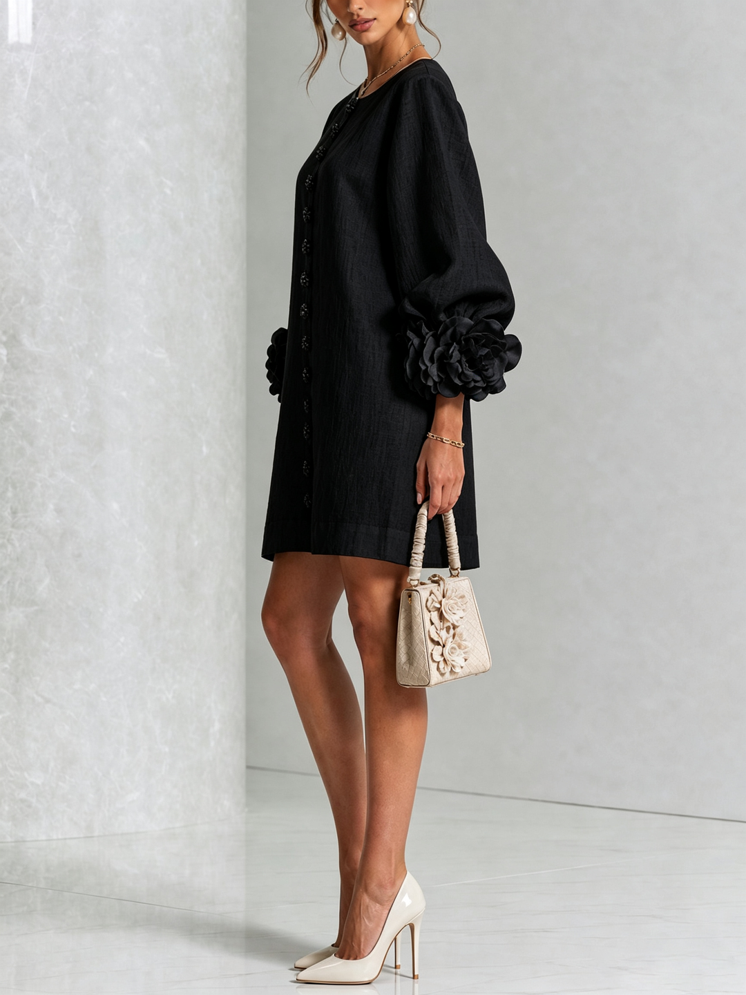 Amabel | Floral-Trimmed Mini Dress