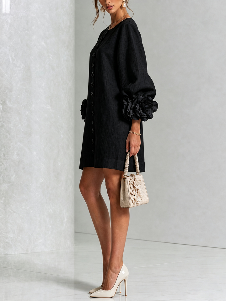 Anastasia | Floral-Cuff Statement Mini Dress