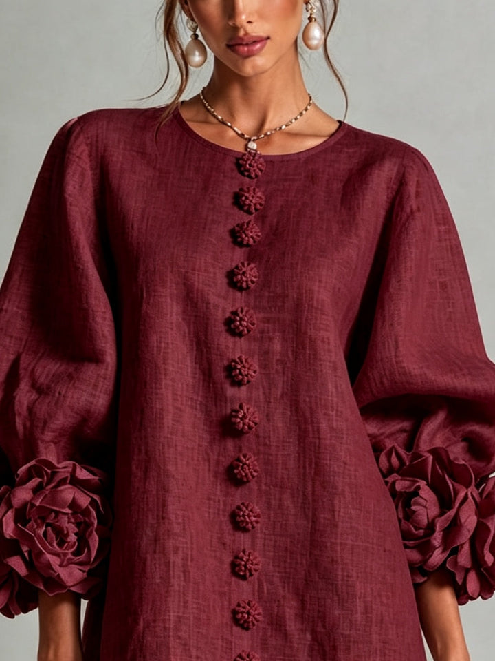 Camellia | Rose-Cuff Button Mini Dress