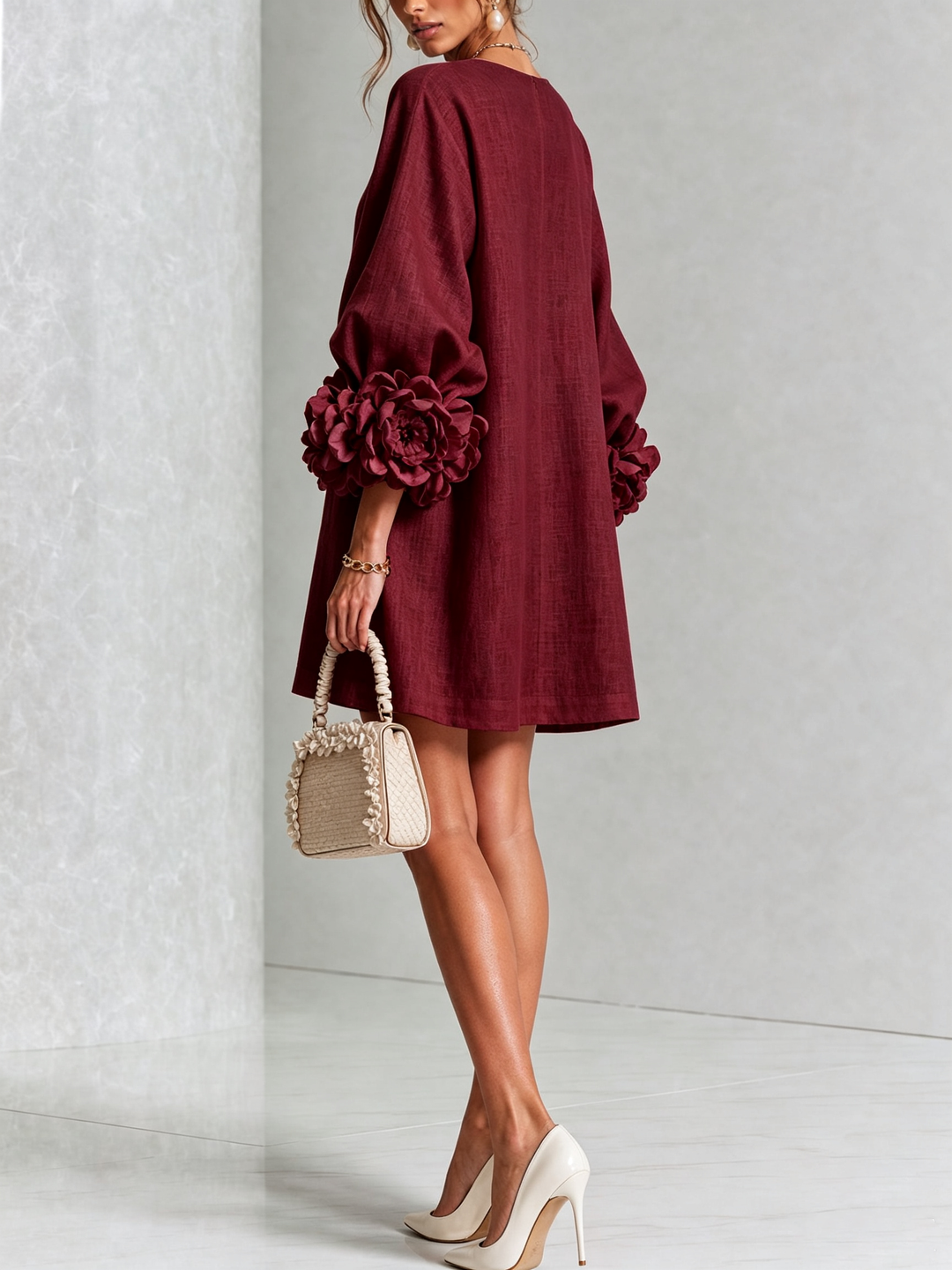 Camellia | Rose-Cuff Button Mini Dress