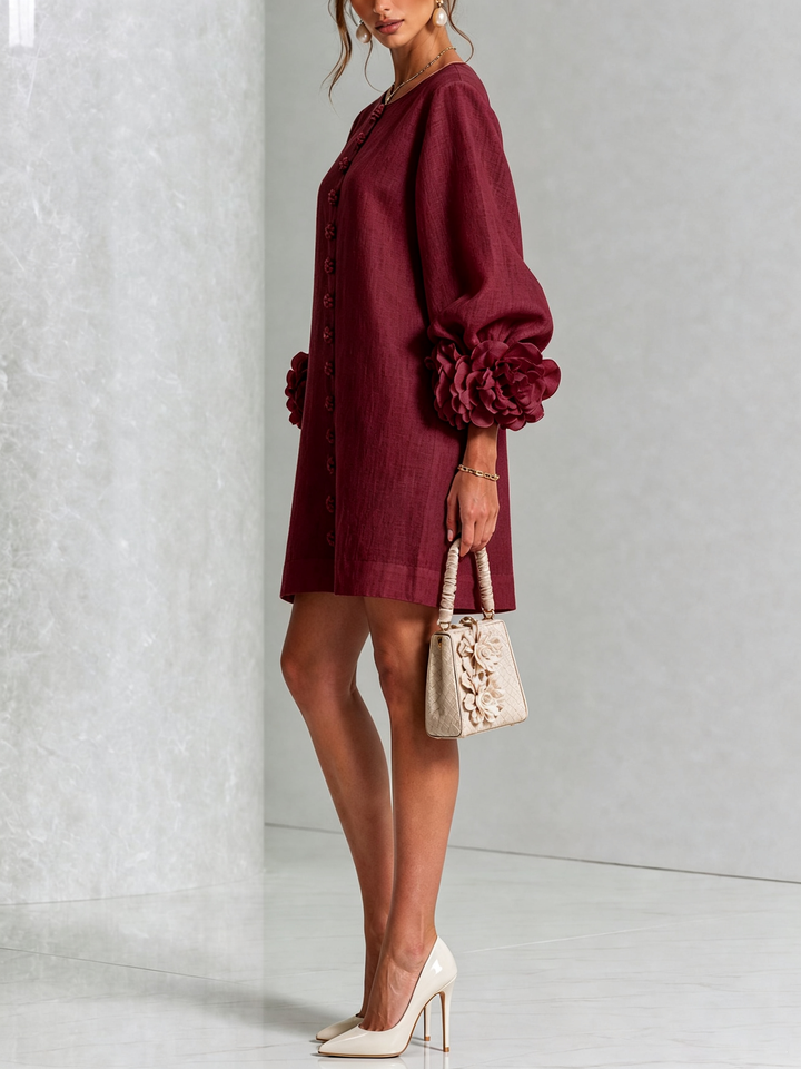 Camellia | Rose-Cuff Button Mini Dress