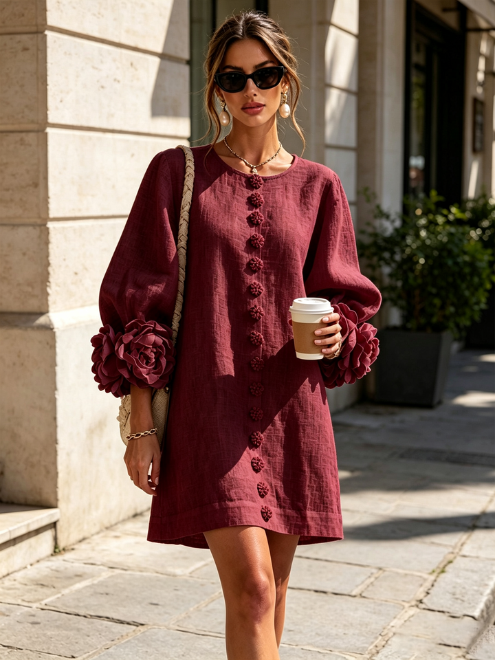 Camellia | Rose-Cuff Button Mini Dress