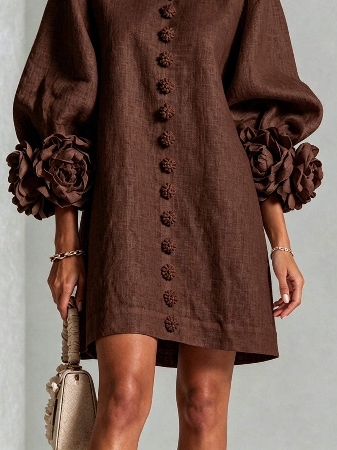 Adriana | Floral-Cuff Button Mini Dress