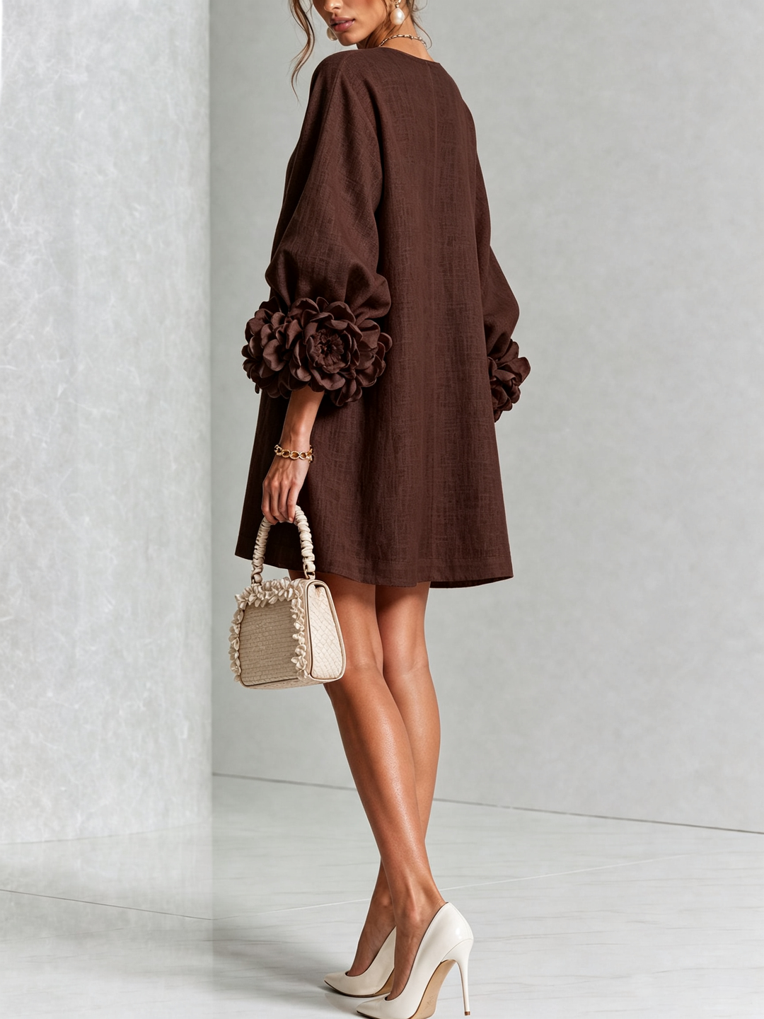 Adriana | Floral-Cuff Button Mini Dress