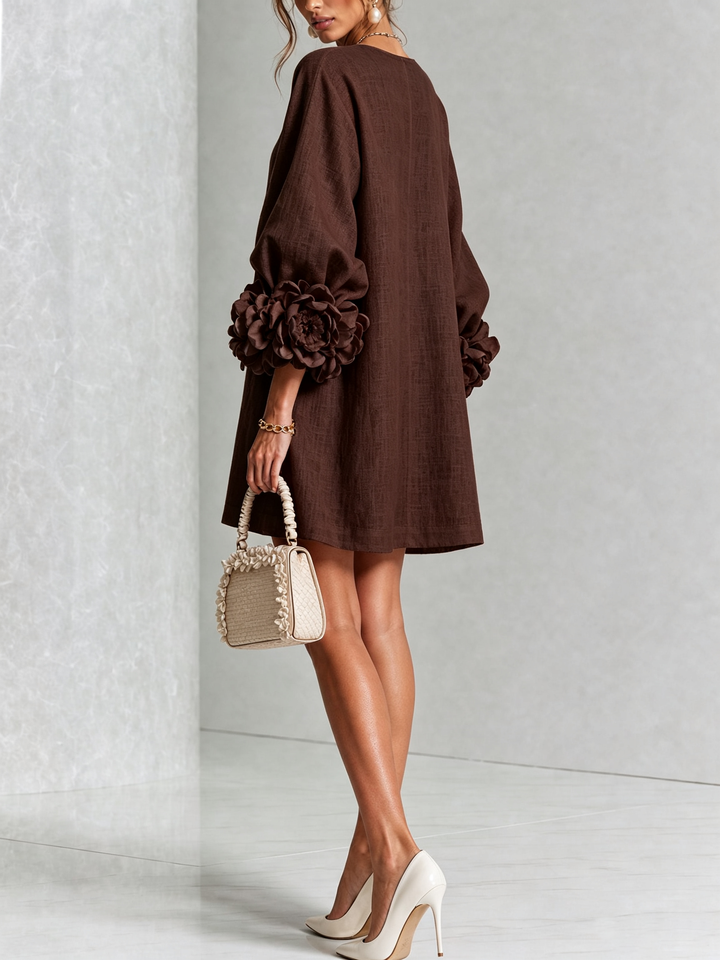 Adriana | Floral-Cuff Button Mini Dress