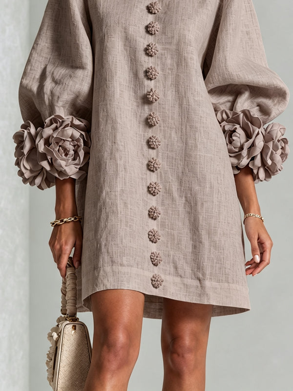 Dorothy | Floral-Cuff Button-Down Mini Dress