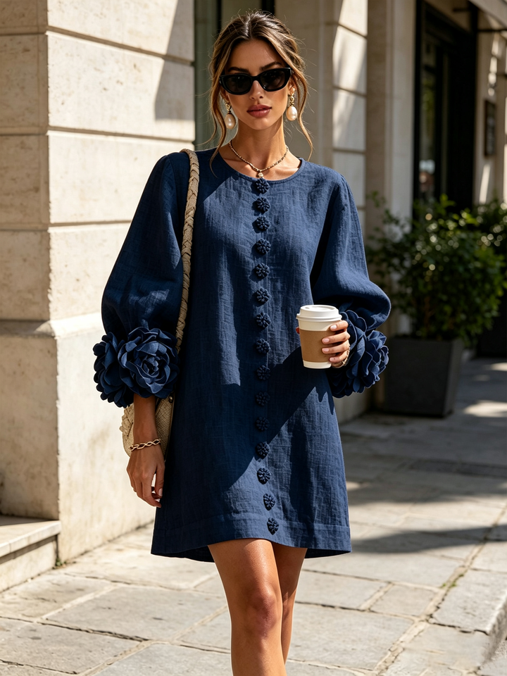 Adeline | Floral-Cuff Statement Mini Dress