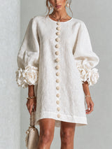 Susanna | Button-Front Floral-Cuff Mini Dress