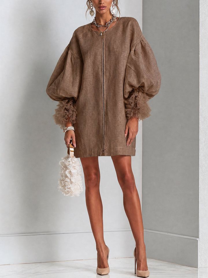 Flora | Zip-Front Balloon Sleeve Mini Dress