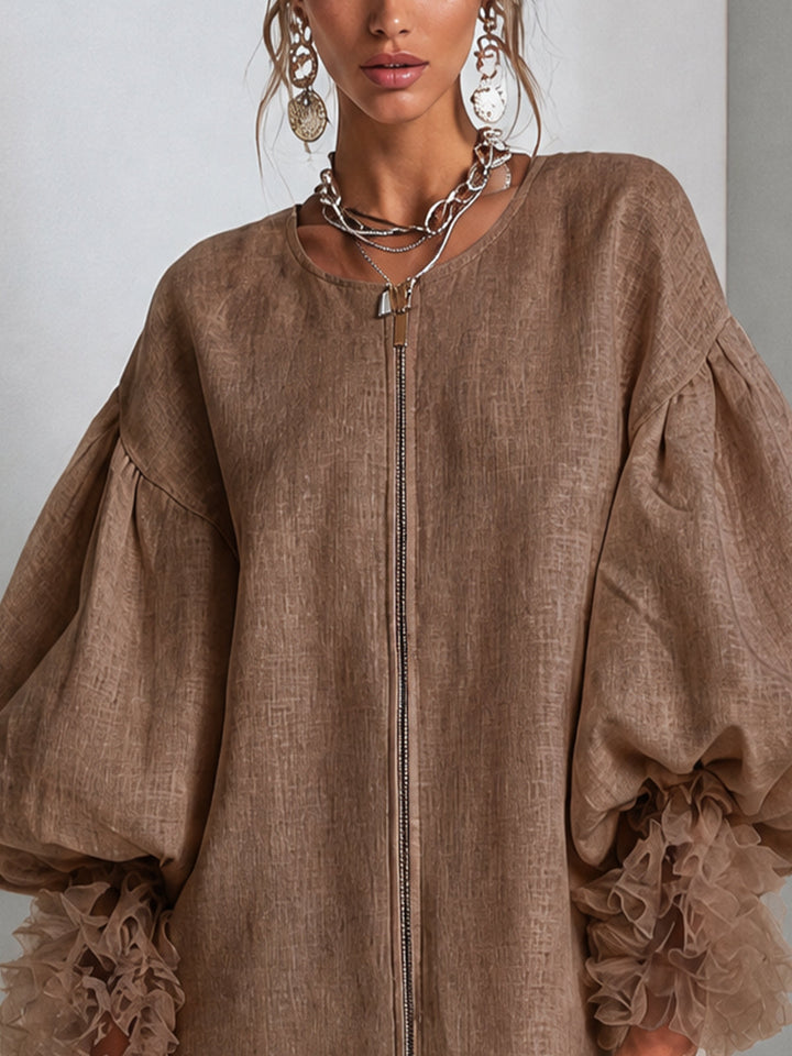 Flora | Zip-Front Balloon Sleeve Mini Dress