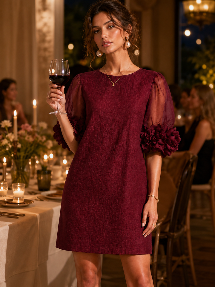 Willa | Floral-Cuff Puff-Sleeve Mini Dress