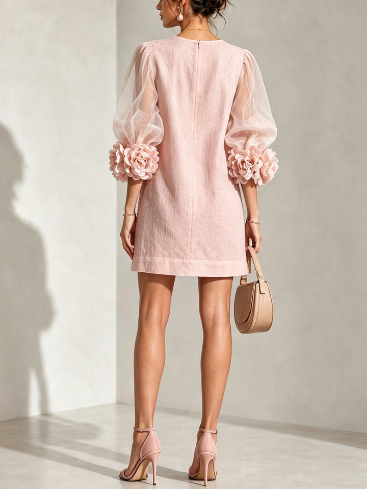 Yvette | Floral-Cuff Puff-Sleeve Mini Dress
