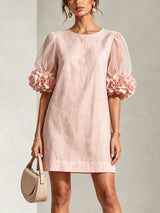 Yvette | Floral-Cuff Puff-Sleeve Mini Dress