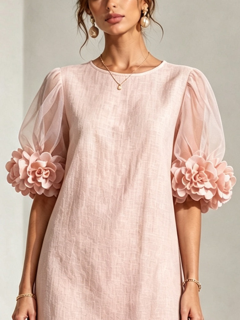 Yvette | Floral-Cuff Puff-Sleeve Mini Dress