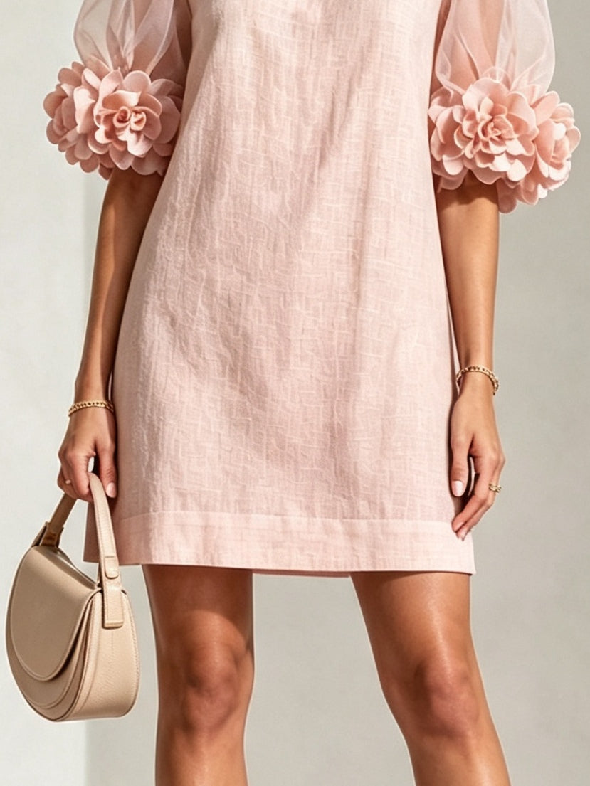 Yvette | Floral-Cuff Puff-Sleeve Mini Dress