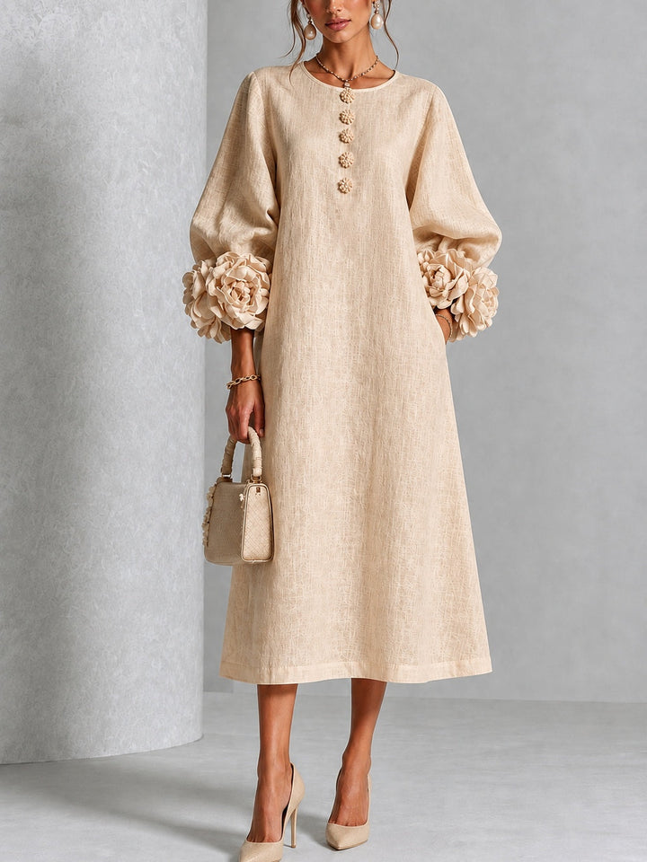 Adele | Floral-Cuff Midi Dress