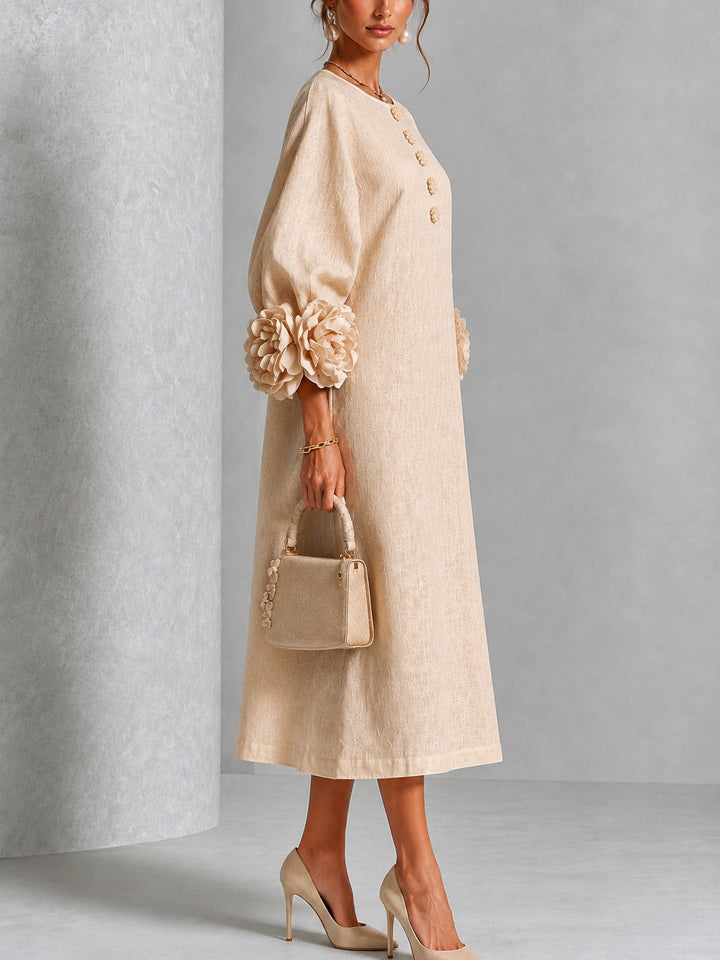 Adele | Floral-Cuff Midi Dress
