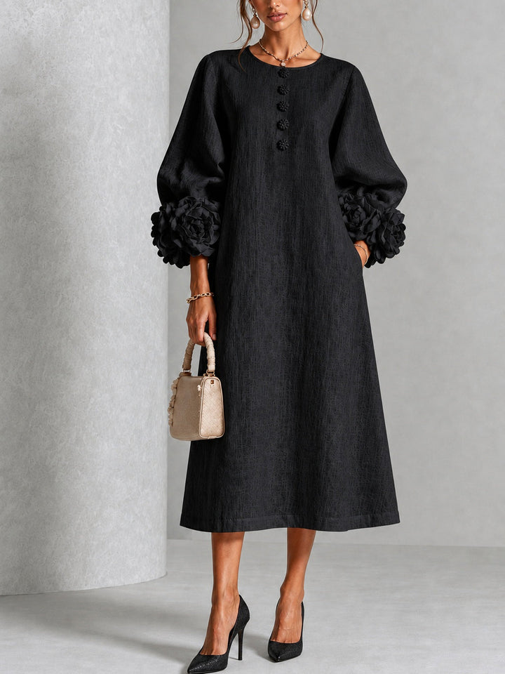 Leonora | Floral-Cuff Midi Dress