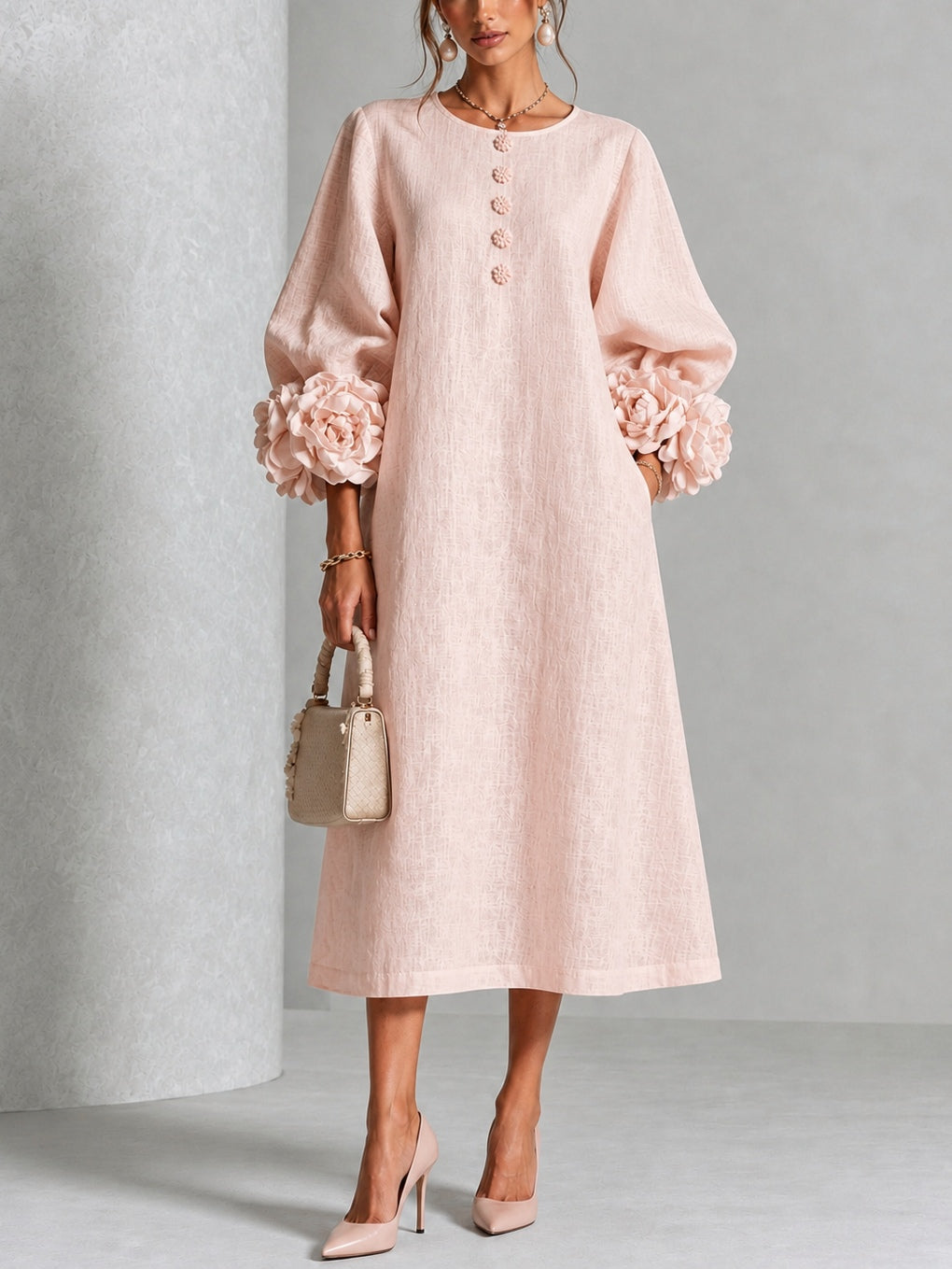 Antonia | Floral-Cuff Midi Dress