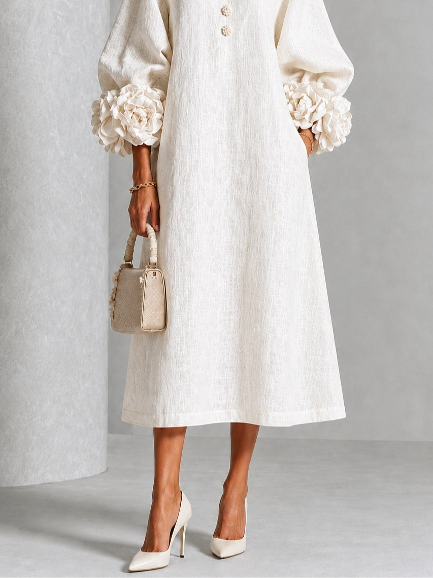 Magnolia | Floral-Cuff Midi Dress